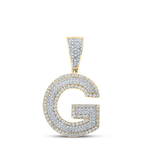 10kt Two-tone Gold Mens Round Diamond Initial G Letter Charm Pendant 7/8 Cttw