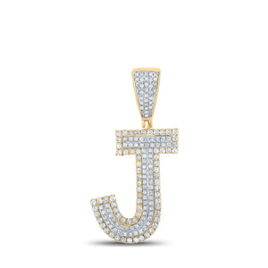 10kt Two-tone Gold Mens Round Diamond Initial J Letter Charm Pendant 3/4 Cttw