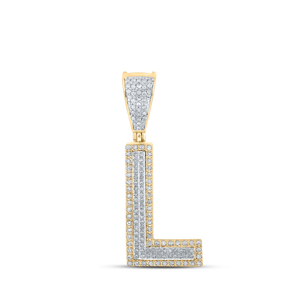 10kt Two-tone Gold Mens Round Diamond Initial L Letter Charm Pendant 1/3 Cttw