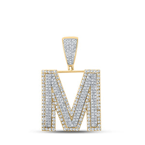 10kt Two-tone Gold Mens Round Diamond Initial M Letter Charm Pendant 1-1/5 Cttw