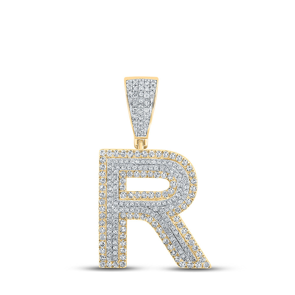 10kt Two-tone Gold Mens Round Diamond Initial R Letter Charm Pendant 1 Cttw
