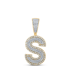 10kt Two-tone Gold Mens Round Diamond Initial S Letter Charm Pendant 3/4 Cttw