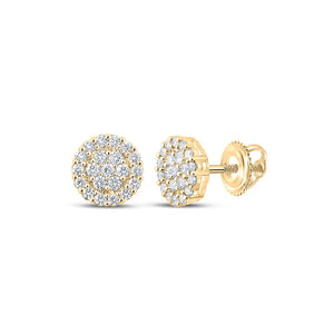 10kt Yellow Gold Mens Round Diamond Cluster Earrings 1-5/8 Cttw