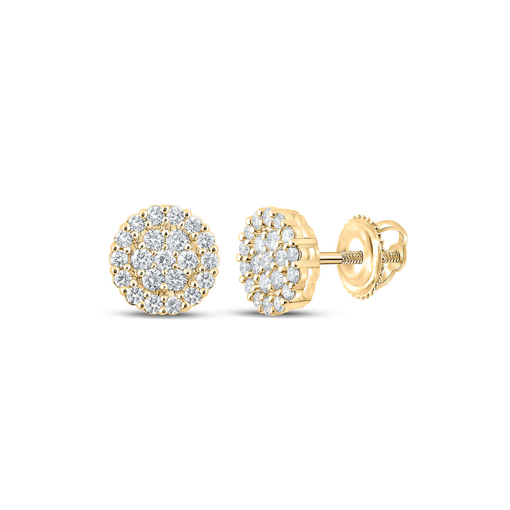 10kt Yellow Gold Mens Round Diamond Cluster Earrings 1-5/8 Cttw
