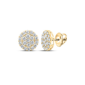 10kt Yellow Gold Mens Round Diamond Cluster Earrings 2 Cttw