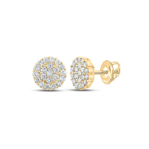10kt Yellow Gold Mens Round Diamond Cluster Earrings 2-1/2 Cttw