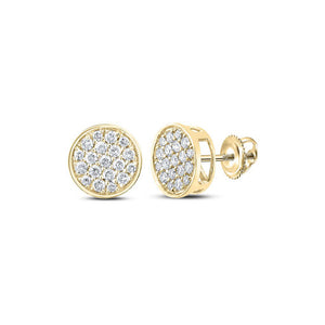 10kt Yellow Gold Mens Round Diamond Button Cluster Earrings 1/4 Cttw