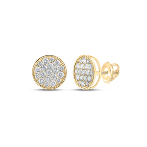 10kt Yellow Gold Mens Round Diamond Button Circle Earrings 3/4 Cttw