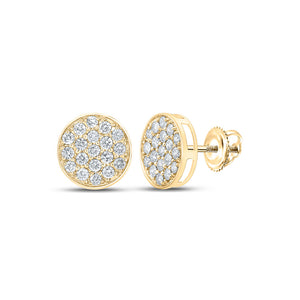 10kt Yellow Gold Mens Round Diamond Circle Earrings 7/8 Cttw