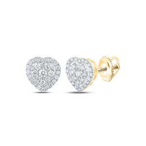 14kt Yellow Gold Womens Round Diamond Heart Earrings 1-1/2 Cttw