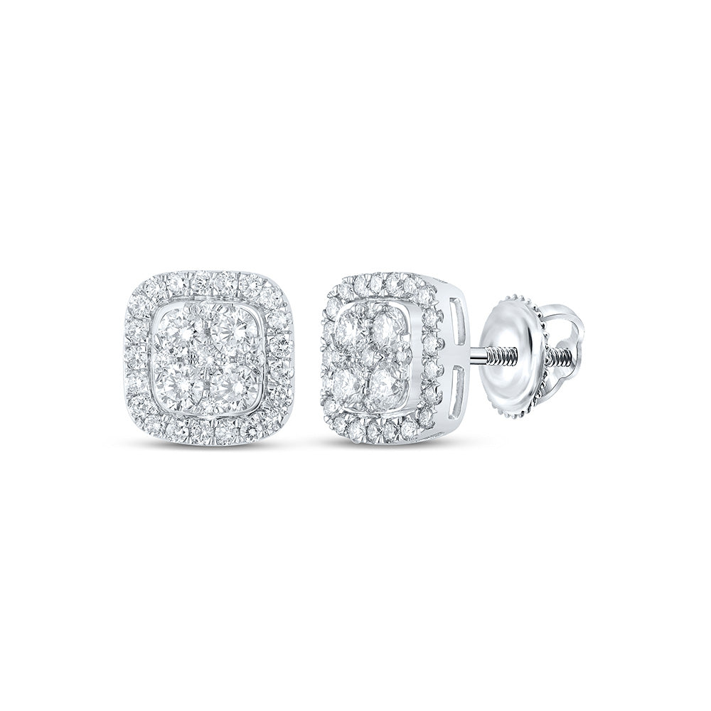 10kt White Gold Womens Round Diamond Square Earrings 2 Cttw