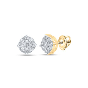 10kt Yellow Gold Mens Round Diamond Cluster Earrings 1/3 Cttw