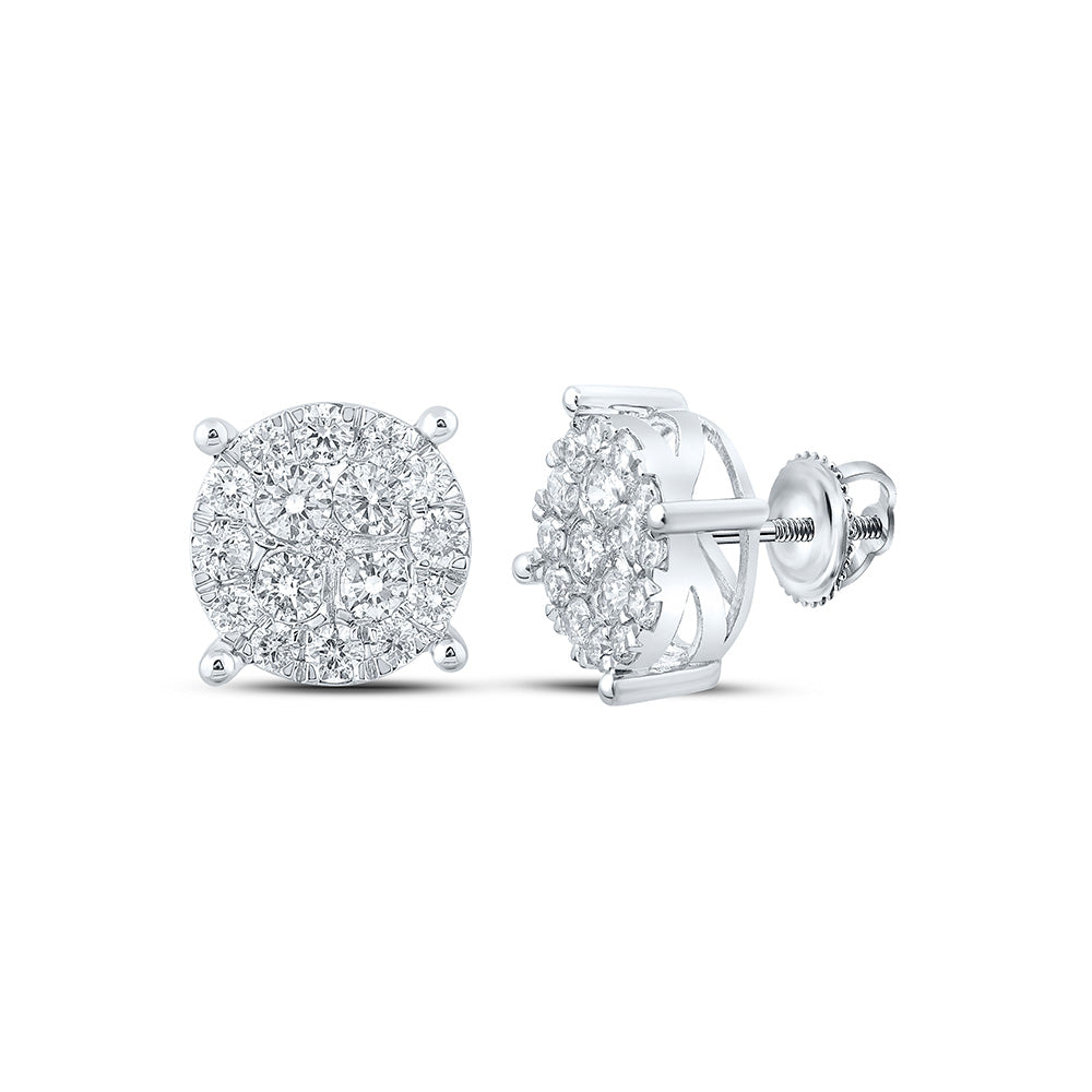 10kt White Gold Womens Round Diamond Cluster Earrings 2 Cttw