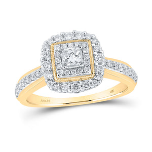 14kt Yellow Gold Princess Diamond Halo Bridal Wedding Engagement Ring 5/8 Cttw