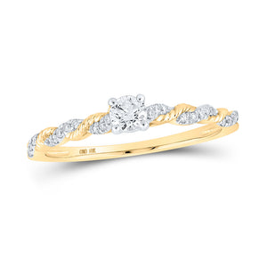 10kt Yellow Gold Womens Round Diamond Rope Solitaire Ring 1/4 Cttw