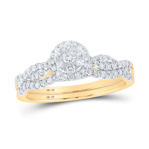 10kt Yellow Gold Round Diamond Cluster Bridal Wedding Ring Band Set 1/2 Cttw