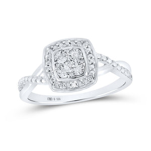 Sterling Silver Womens Round Diamond Square Ring .03 Cttw