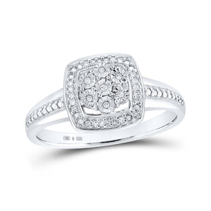 Sterling Silver Womens Round Diamond Square Ring 1/20 Cttw