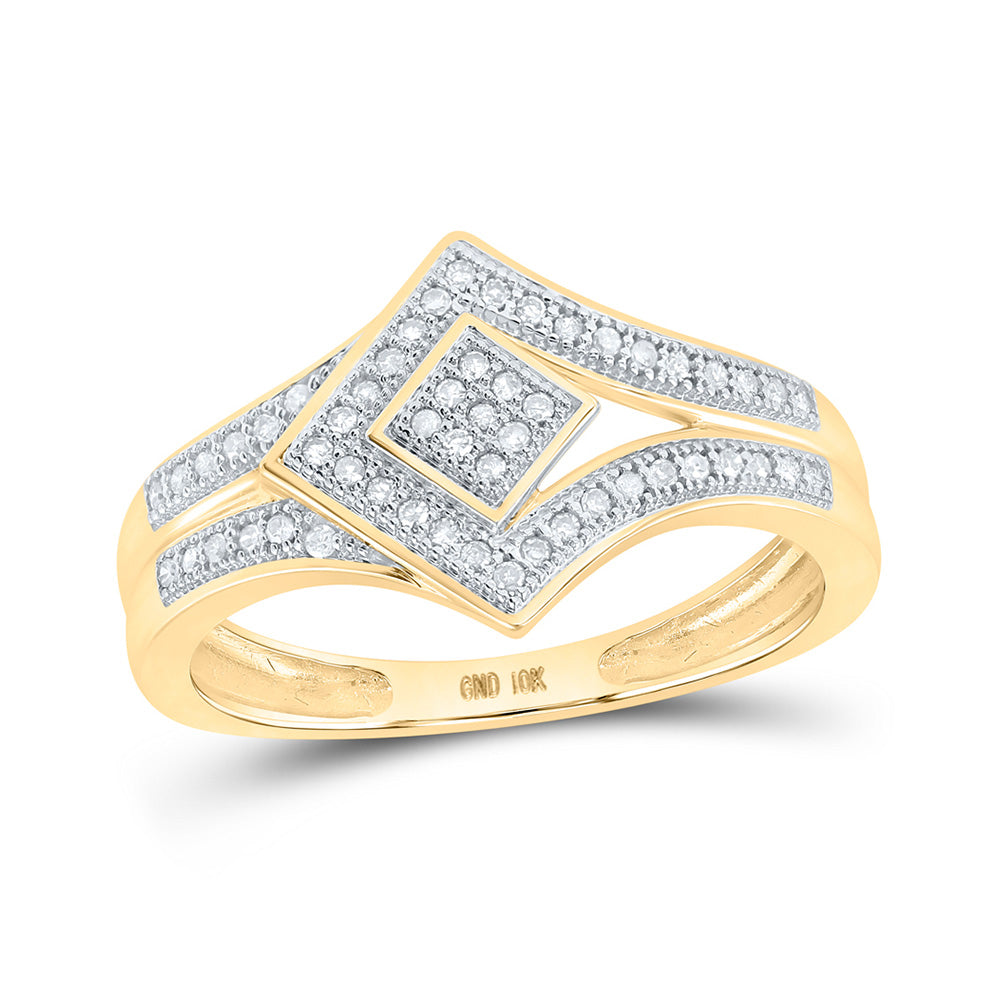 10kt Yellow Gold Womens Round Diamond Offset Square Ring 1/6 Cttw