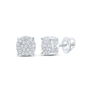 Sterling Silver Womens Round Diamond Cluster Earrings 1/5 Cttw