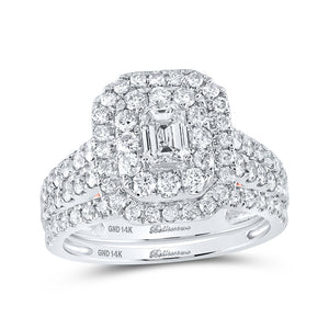 14kt Two-tone Gold Emerald Diamond Halo Bridal Wedding Ring Band Set 2 Cttw
