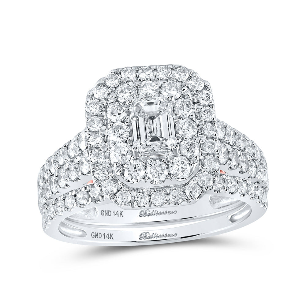 14kt Two-tone Gold Emerald Diamond Halo Bridal Wedding Ring Band Set 2 Cttw