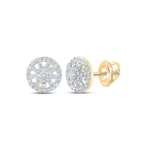 10kt Yellow Gold Womens Round Diamond Wagon Wheel Cluster Earrings 1/3 Cttw