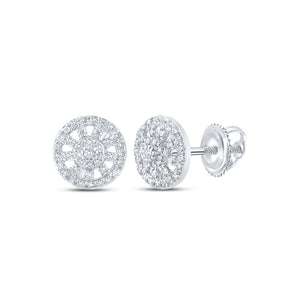 10kt White Gold Womens Round Diamond Wagon Wheel Cluster Earrings 1/3 Cttw