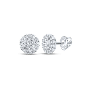 10kt White Gold Mens Round Diamond Cluster Earrings 2-1/2 Cttw