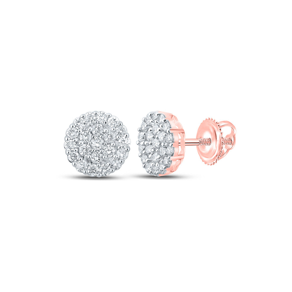 10kt Rose Gold Mens Round Diamond Cluster Earrings 2-1/2 Cttw