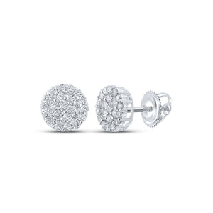 10kt White Gold Mens Round Diamond Cluster Earrings 3/4 Cttw