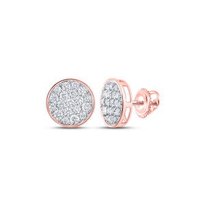 10kt Rose Gold Mens Round Diamond Cluster Earrings 1 Cttw
