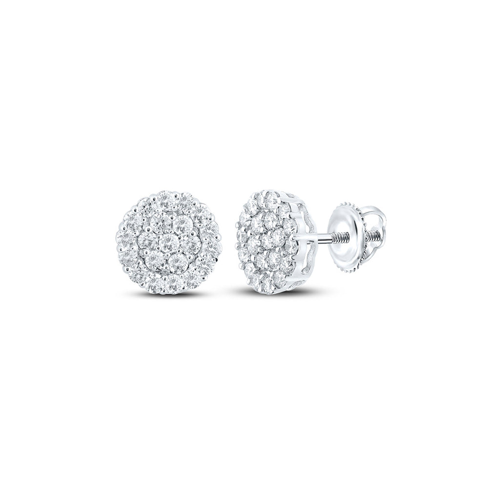 10kt White Gold Mens Round Diamond Cluster Earrings 1-3/8 Cttw