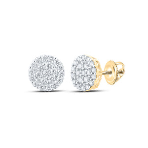 10kt Yellow Gold Mens Round Diamond Cluster Earrings 1-1/4 Cttw