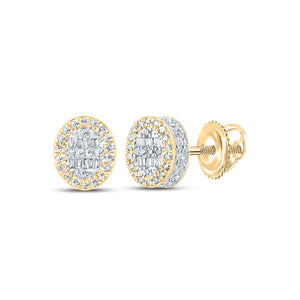 10kt Yellow Gold Mens Baguette Diamond Oval Earrings 3/8 Cttw