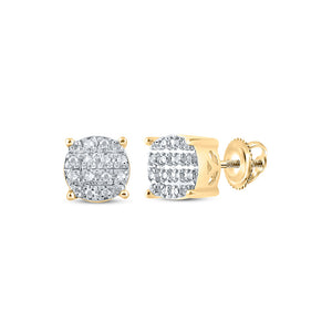 10kt Yellow Gold Mens Round Diamond Cluster Earrings 1/12 Cttw