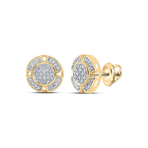 10kt Yellow Gold Mens Round Diamond Circle Earrings 1/6 Cttw