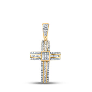 10kt Yellow Gold Mens Baguette Diamond Cross Charm Pendant 1/2 Cttw