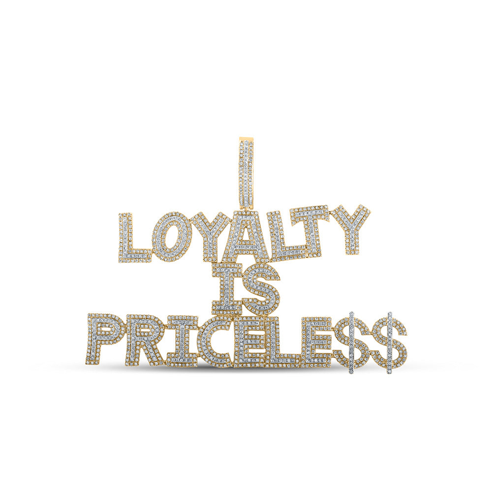 10kt Yellow Gold Mens Round Diamond Loyalty Priceless Charm Pendant 2-7/8 Cttw