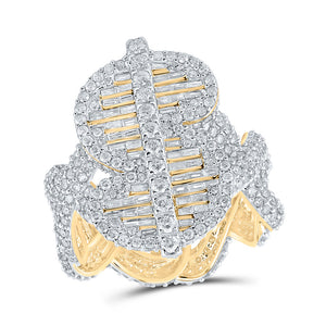 10kt Yellow Gold Mens Baguette Diamond Dollar Sign Fashion Ring 4-5/8 Cttw