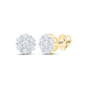 14kt Yellow Gold Womens Round Diamond Flower Cluster Earrings 1/2 Cttw