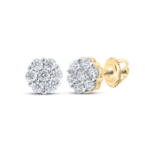 14kt Yellow Gold Womens Round Diamond Flower Cluster Earrings 1-1/2 Cttw