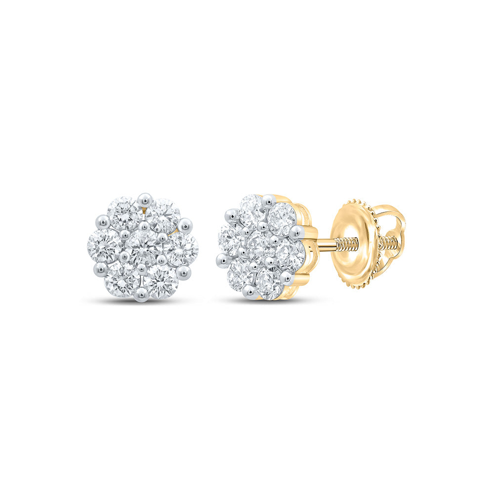 14kt Yellow Gold Womens Round Diamond Flower Cluster Earrings 2-3/4 Cttw