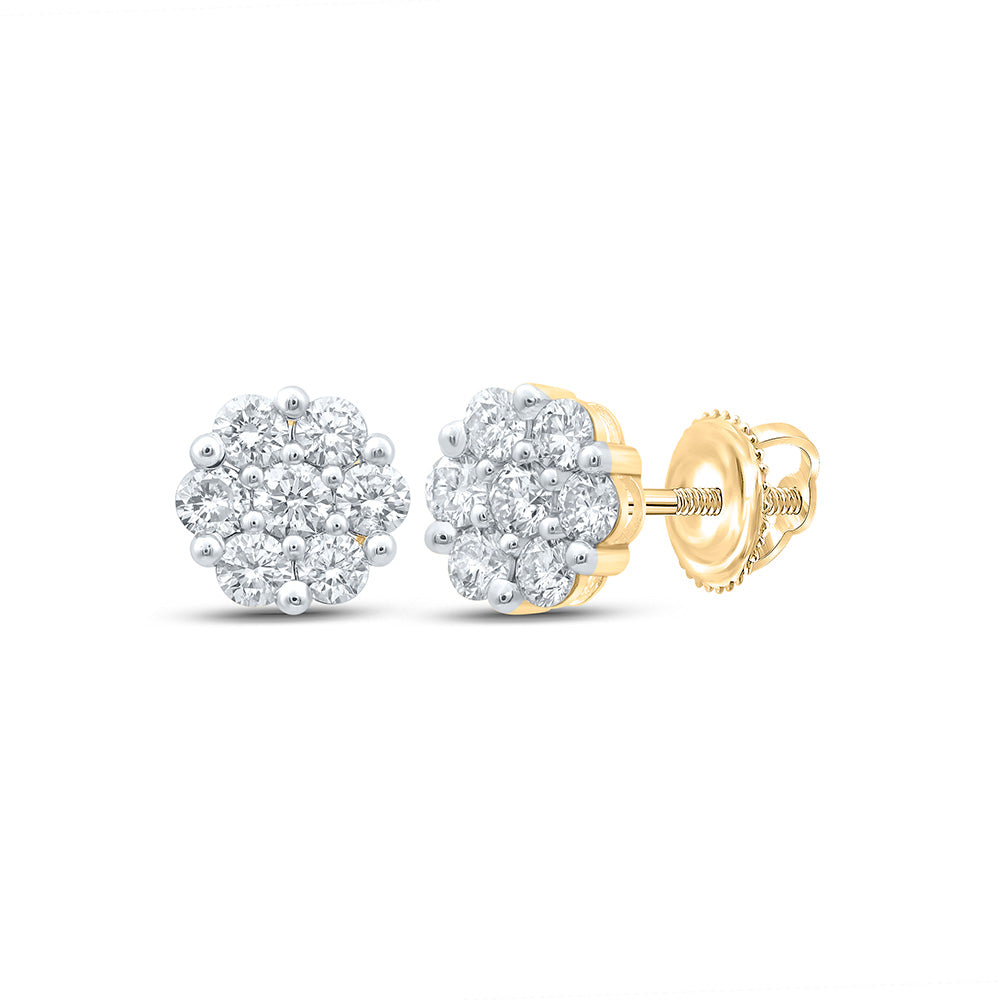 14kt Yellow Gold Womens Round Diamond Flower Cluster Earrings 2-7/8 Cttw