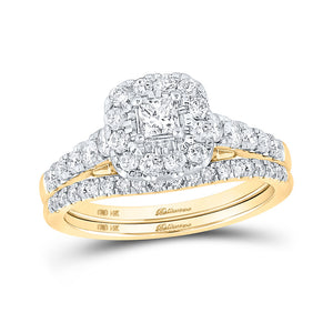 14kt Yellow Gold Princess Diamond Bridal Wedding Ring Band Set 1 Cttw