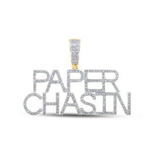 10kt Yellow Gold Mens Round Diamond Paper Chasin Charm Pendant 5/8 Cttw