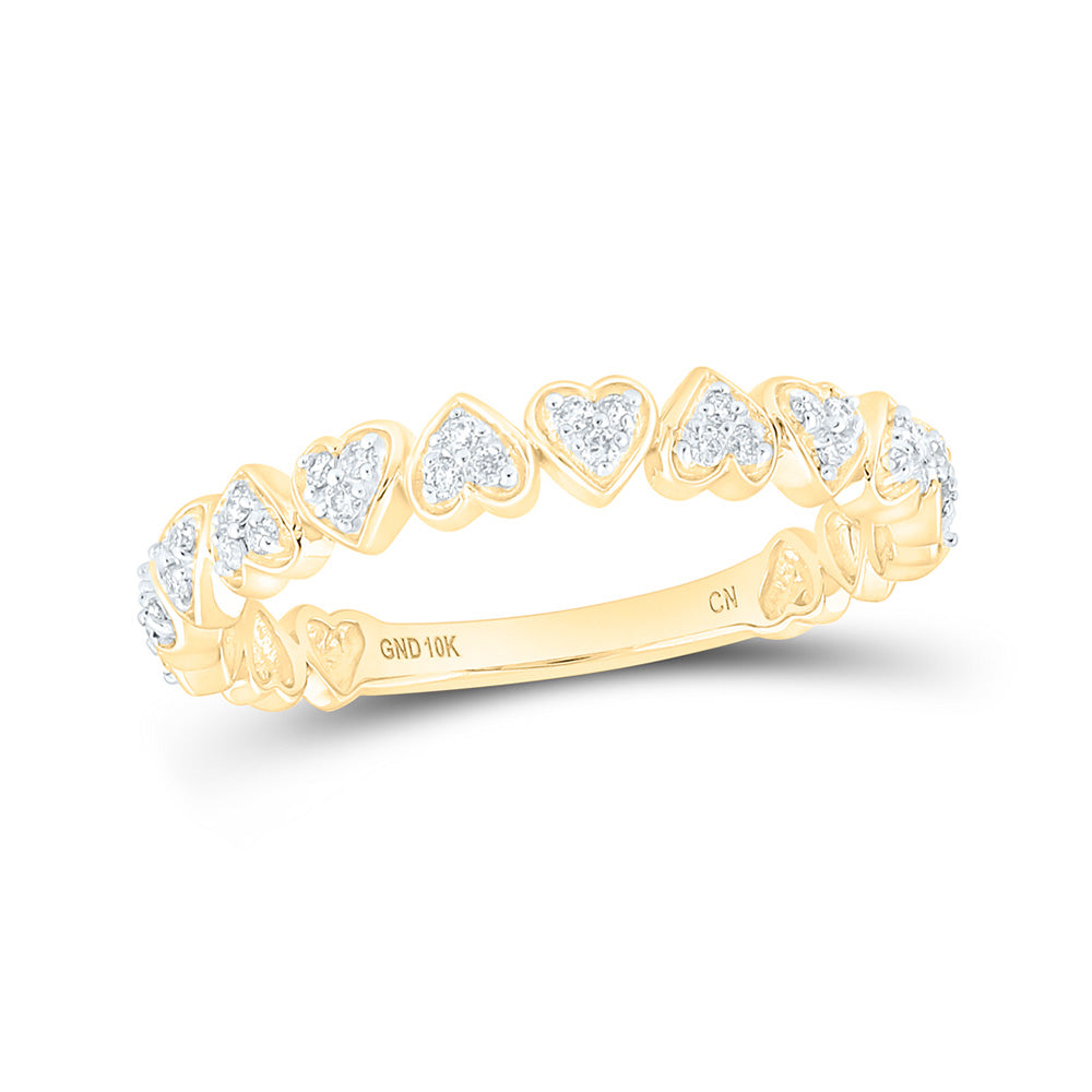 10kt Yellow Gold Womens Round Diamond Heart Stackable Band Ring 1/8 Cttw
