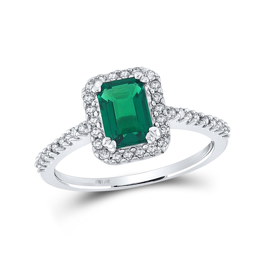10kt White Gold Womens Emerald Lab-Created Emerald Solitaire Ring 1 Cttw