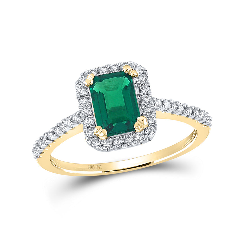 10kt Yellow Gold Womens Lab-Created Emerald Diamond Solitaire Ring 1 Cttw