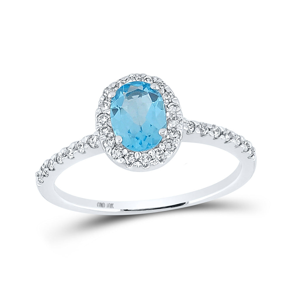 10kt White Gold Womens Oval Lab-Created Blue Topaz Solitaire Ring 1-1/5 Cttw
